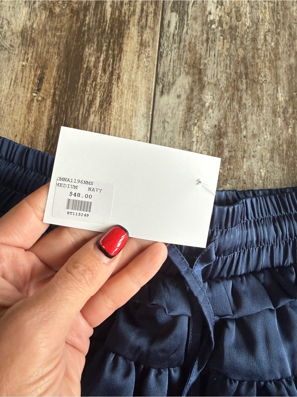 2 for $30 sale: NWT day + moon navy blue silky smocked waist ruffled shorts - M - Picture 4 of 7